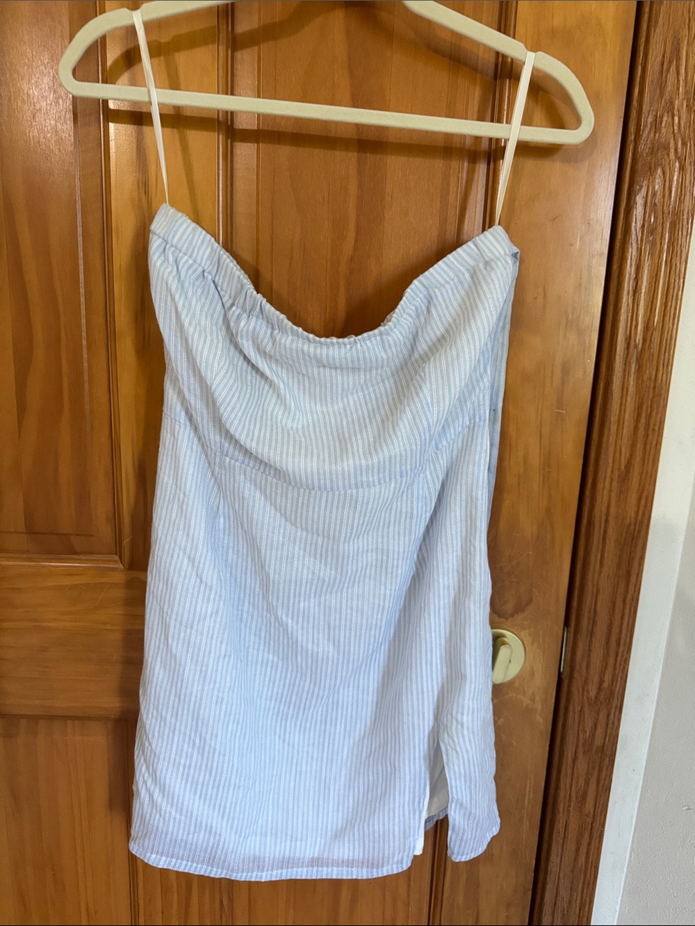 by the way. Light Blue & White Striped Mini Skirt